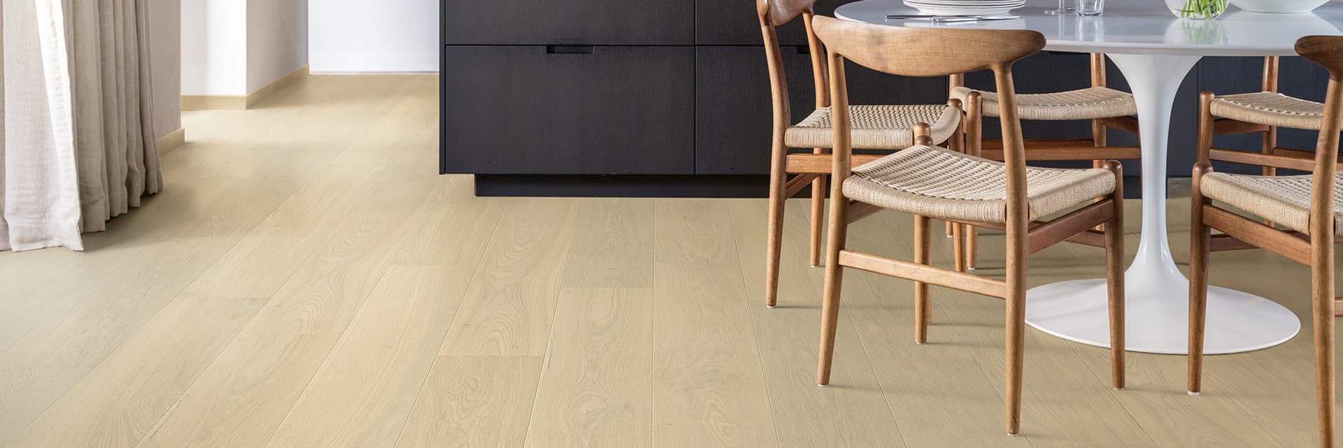 Beige wood flooring in the kitchen